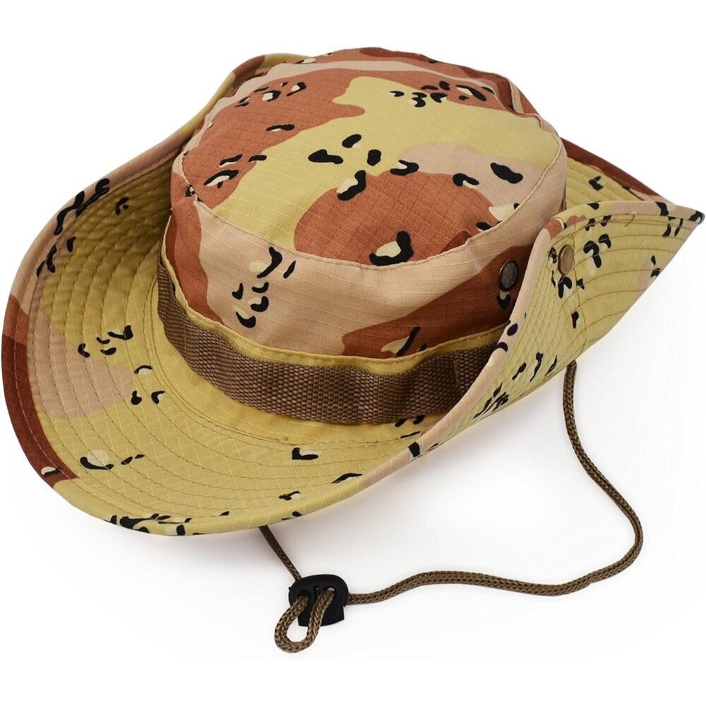 Unisex Desert Camo 100% Polyester Wide Brim Boonie With Chin Strap Bush Sun Hat